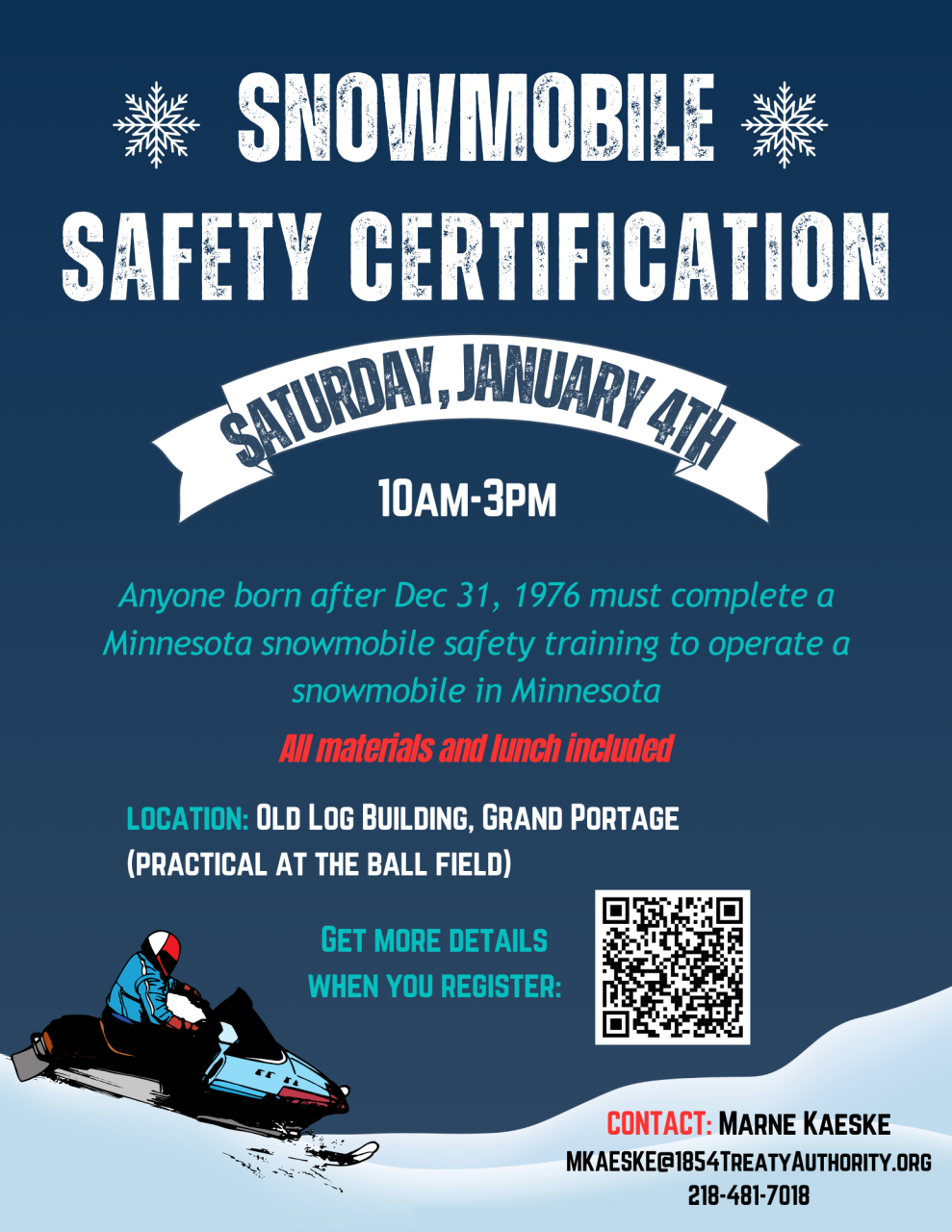 Snowmobile Safety Training, Grand Portage, 1/4/25